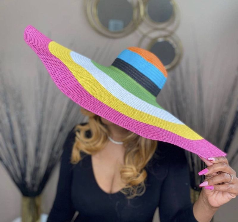 Sombrero De Paja Parasol De Playa De Ala Grande De 25 Cm De Ala De Mujer De 70 Cm De Diámetro