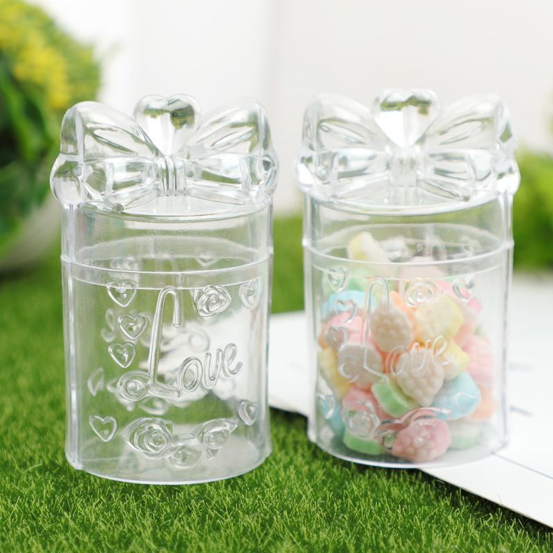 الإبداعية صندوق تغليف المواد الغذائية الكرتون القوس شفافة البلاستيك الحلوى مربع الزفاف كاندي مربع رفيق هدية الزفاف مربع