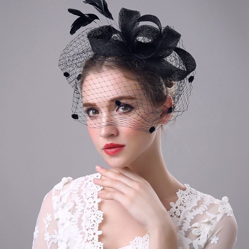 Fashion Bow Handmade Feather Headdress Retro Banquet Linen Hat