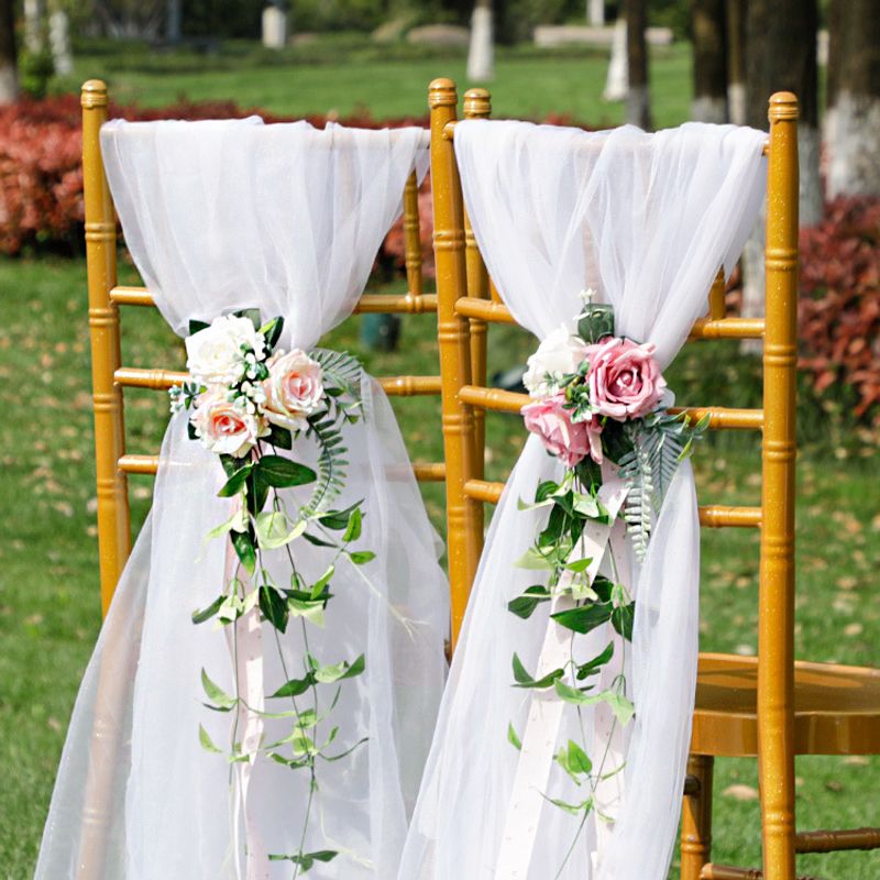 Couverture De Chaise Longue Queue De Mariage Chaise Dos Fleur Blanc Simulation Rose Décoration