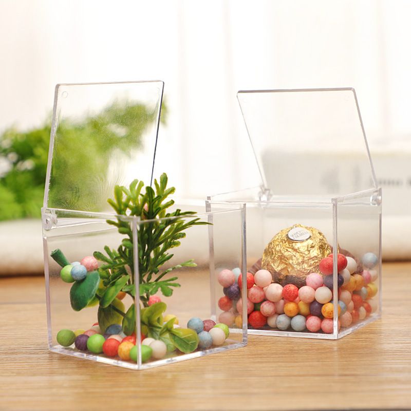 6cm Emballage En Plastique Boîte À Bonbons Ps Couvercle Rabattable Carré Transparent Mini Boîte De Rangement De Bijoux Emballage Alimentaire Petite Boîte