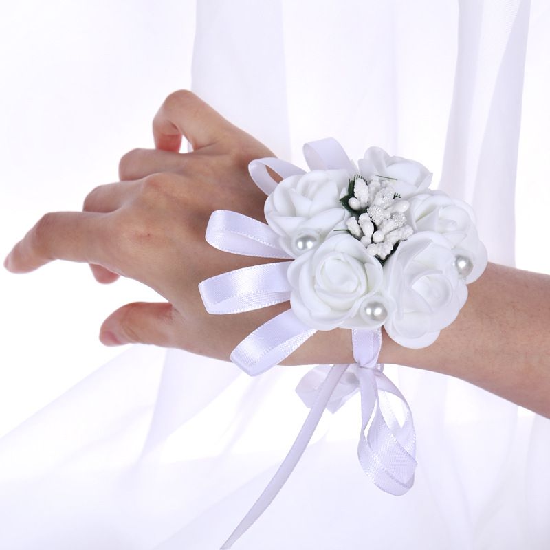 New White Simulation Wedding Bride Wrist Flower Wedding Supplies Wholesale