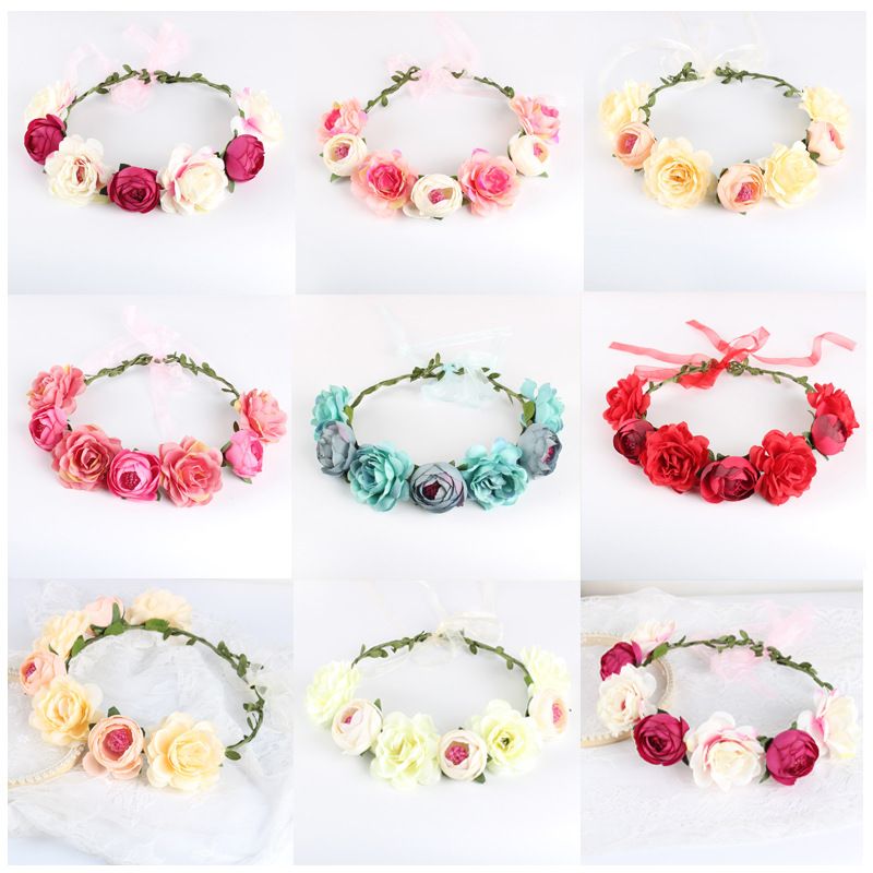 Europe And The United States Cross-border New Headwear Bohemian Beach Rose Flower Headband Bride Bridesmaid Garland Hairband Wholesale