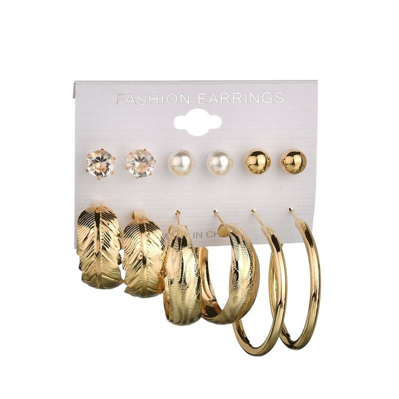 Fashion Pearl 6 Pairs Rhinestone Suits Large Circle Earrings Small Jewelry