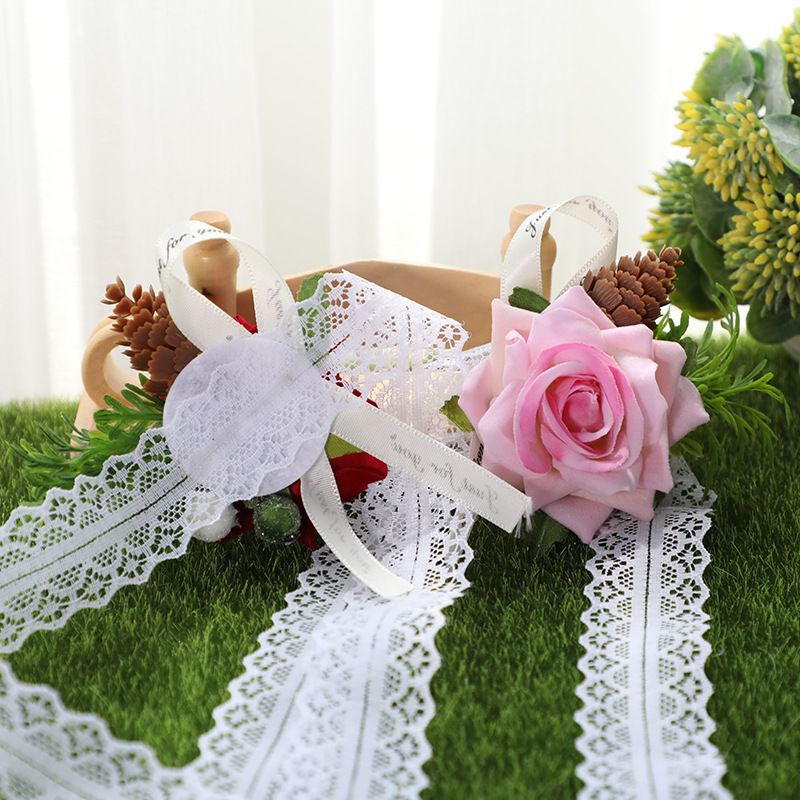 New Creative Wedding Bride And Groom Simulation Rose Flower Wrist Flower