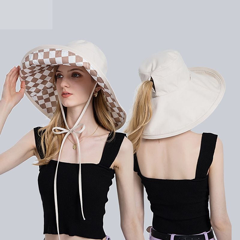 Double-sided Plaid Fisherman Hat Women's Spring And Summer Foldable Sunscreen Hat