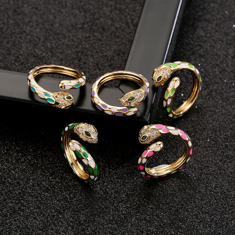 Mode Neue Kupfer Überzogen 18 Karat Gold Farbe Tropföl Retro Schlange Offener Ring