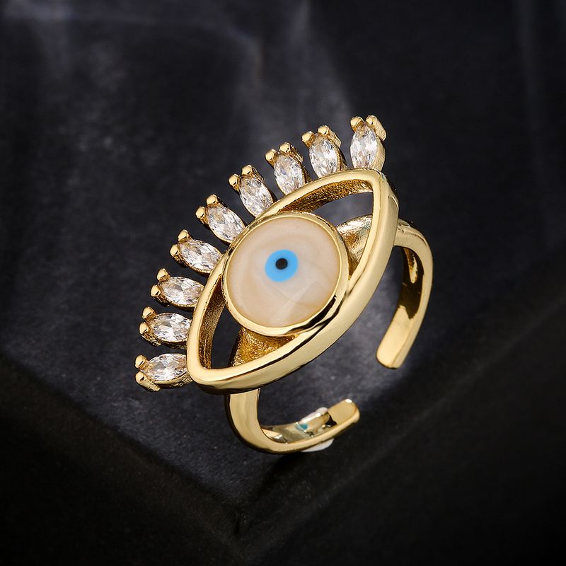 Fashion 18k Gold Drip Oil Zircon Devil's Eye Geometric Copper Open Ring Female