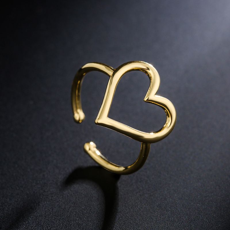 Mode Kupfer 18k Gold Zirkon Herz Geometrischer Offener Ring Weiblich Großhandel