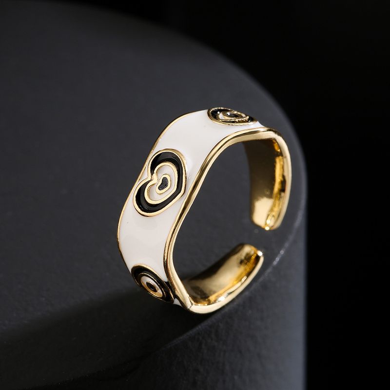 Anillo Abierto Con Patrón De Ojo De Corazón De Aceite De Goteo De Color Dorado De 18 Quilates Chapado En Cobre De Moda