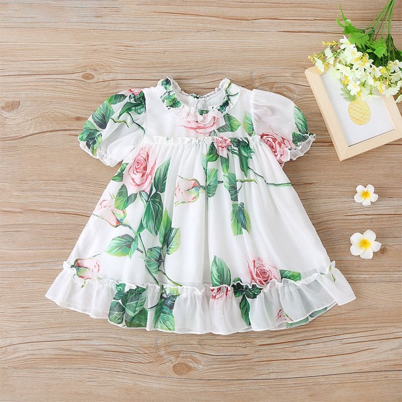 Summer Short-sleeved Girls Dress Sweet Printing Baby Clothing