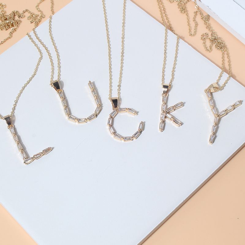 Fashion Copper Gold-plated Zircon Letter Necklace Female