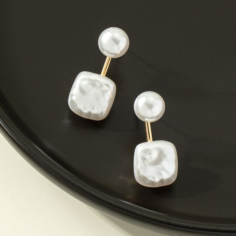 Baroque Style Geometric Round Square Pearl Earrings