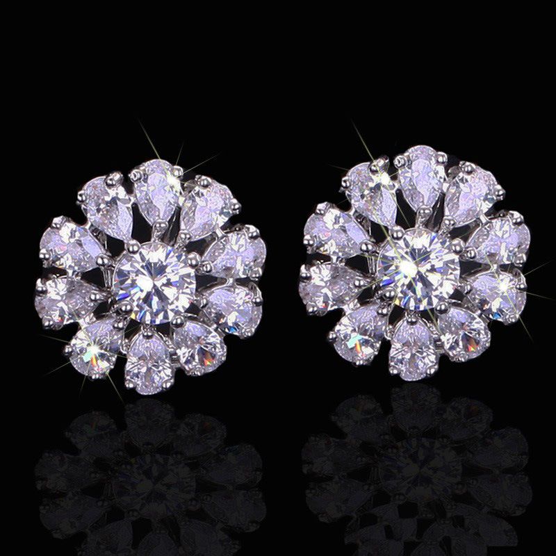 New Snowflake Flower Copper Zircon Earrings