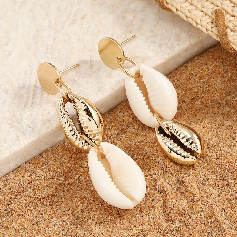 Bohemian Style Golden Shell Alloy Pendant Earrings