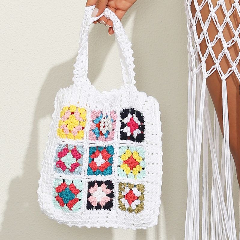 Ethnic Style Woven Flower Pattern Portable Handbag 27*25cm