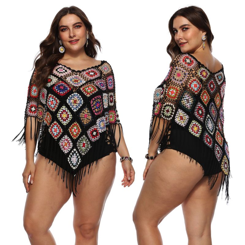 Sexy Hollow Hand Hook Bikini Blouse Loose Stitching Fringed Irregular Top