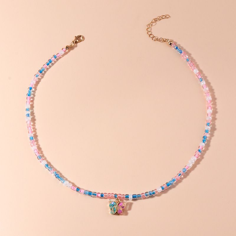 2022 New Color Beaded Butterfly Pendant Necklace