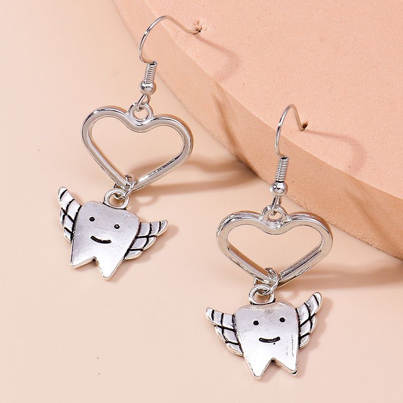 Boucles Oreilles De Dents De Dessin Animé Simples En Forme De Coeur De Bijoux De Mode