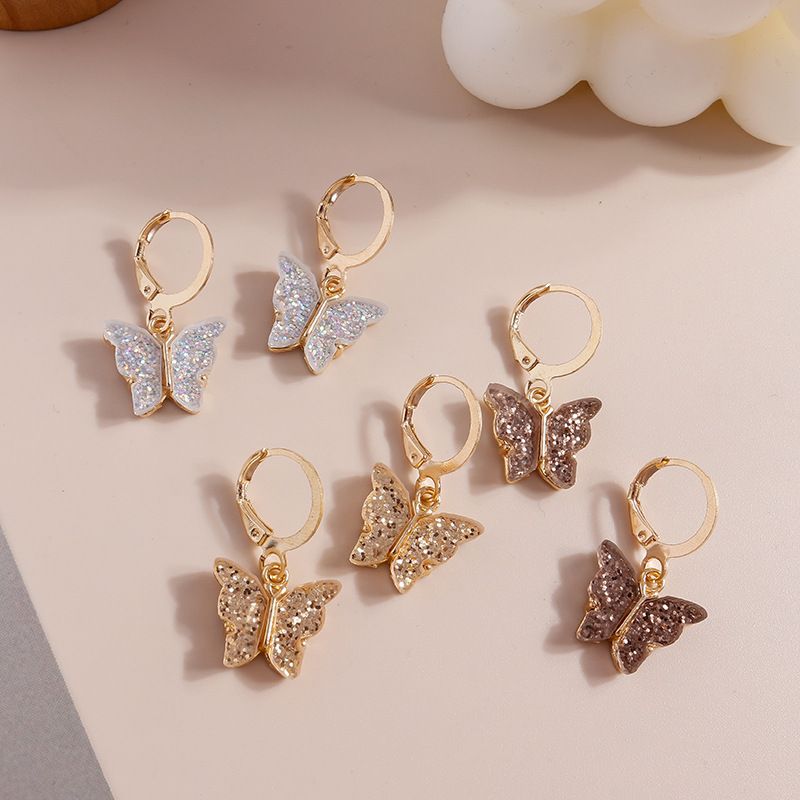 Fashion Butterfly Element Drip Oil Sequin Alloy Earrings