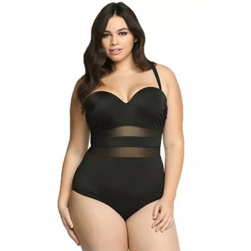 New Large Size One-piece Solid Color Mesh Stitching Steel Support Backless Bikini