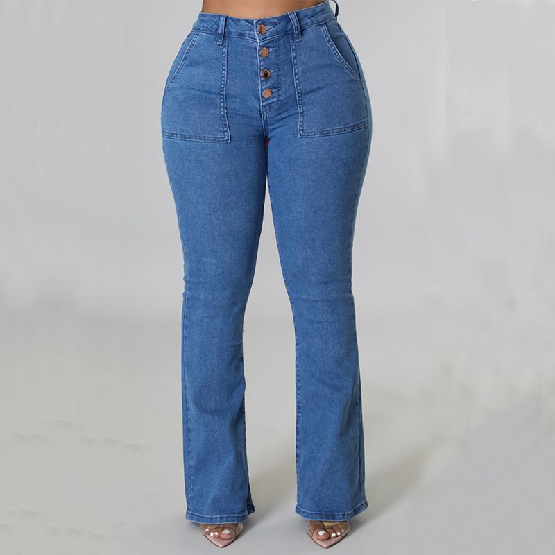 Casual Basic Full Length Washed Flared Pants Jeans