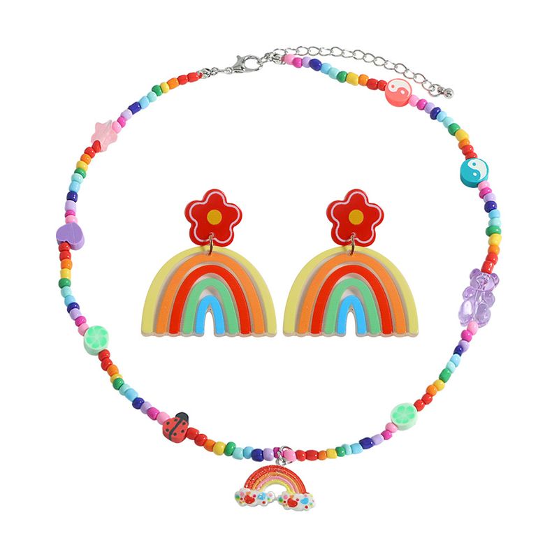 Creative Rainbow Plate Cloud Pendant Resin Earrings Necklace Set