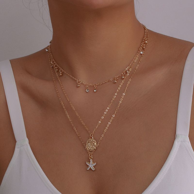 Multi-layer Necklace Micro-inlaid Starfish Disc Necklace Oil Drop Necklace