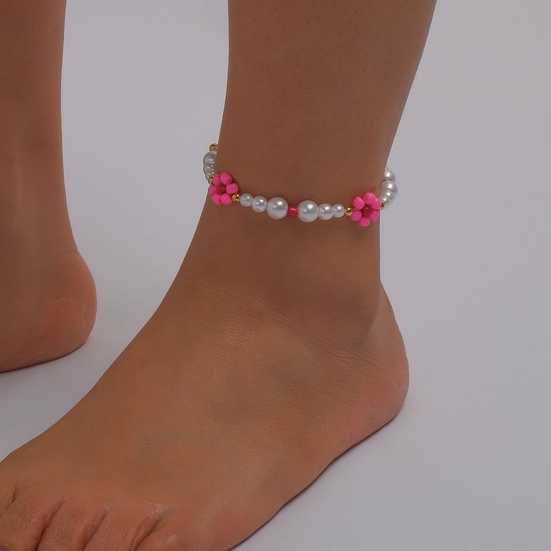 Mode Farbe Perlen Blume Hit Farbe Fußkettchen Geometrische Fußschmuck Frauen