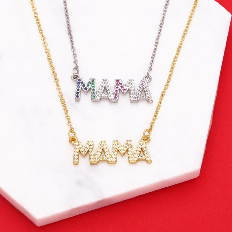Fashion Letter Mama Pendant Copper Gold-plated Inlaid Zircon Necklace