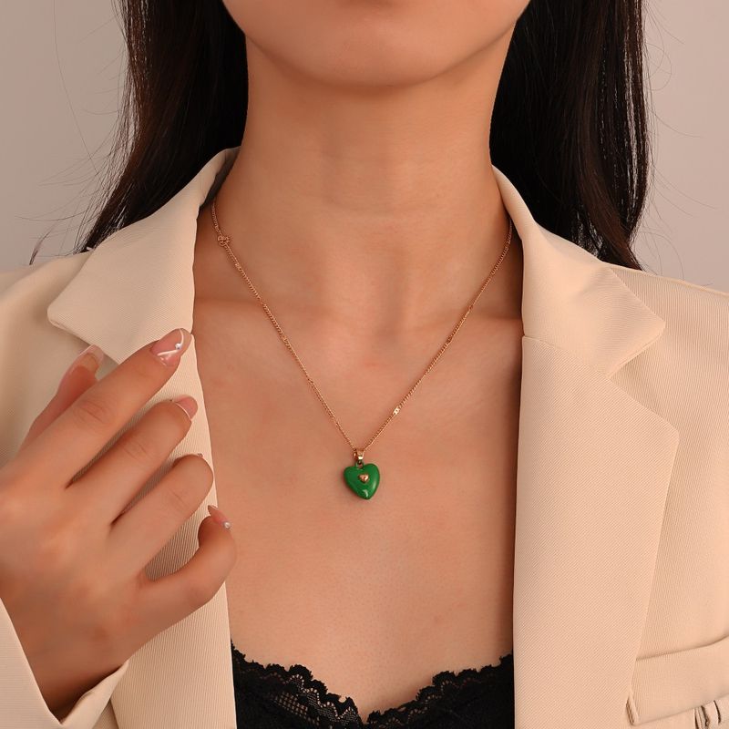 Fashion Enamel Dripping Oil Double Heart Pendant Necklace