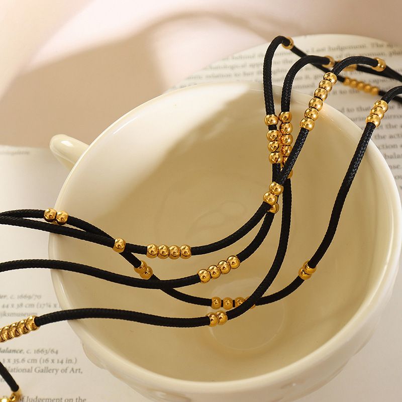 Mode Einfache 18 Karat Goldperlen-titan-stahl-halskette