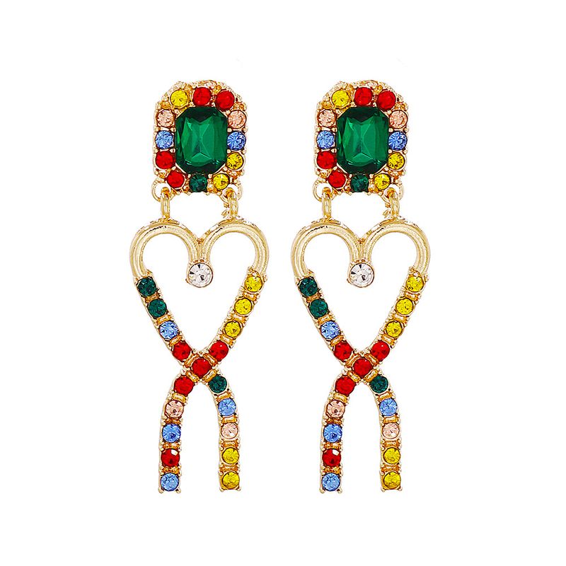 Boucles Oreilles En Forme De Coeur Géométriques En Diamant De Couleur Féminine Nouvelle Mode