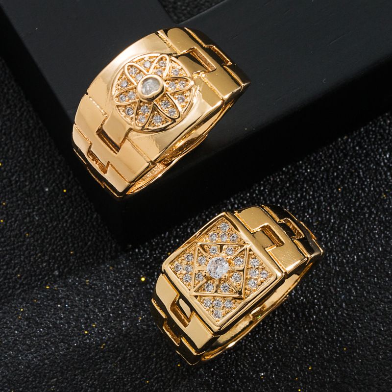 Fashion Geometric Copper-plated Gold Inlaid Zircon Men's Ring