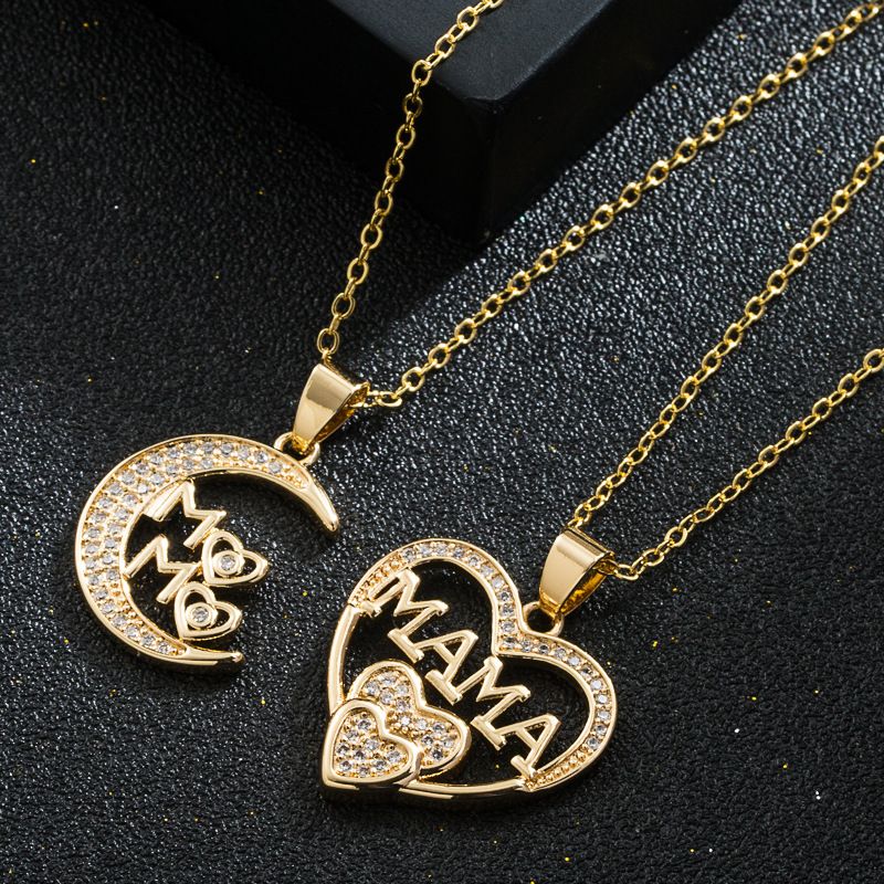 Mother's Day Copper Fashion Clavicle Chain Simple Mom Letter Diamond Pendant Necklace