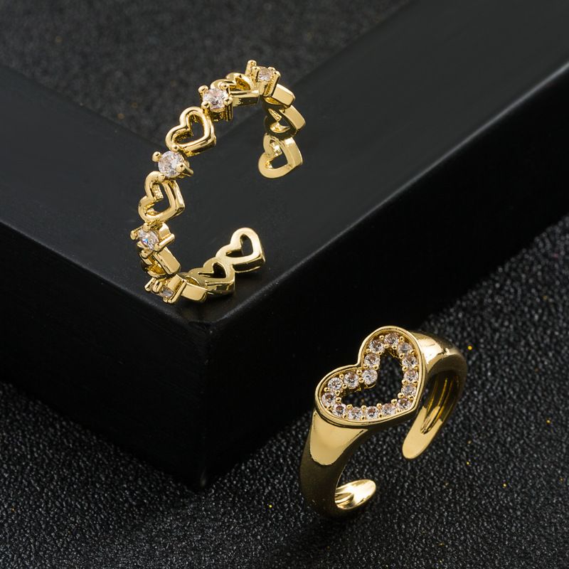 Fashion Copper-plated Gold Micro-inlaid Zircon Heart Ring