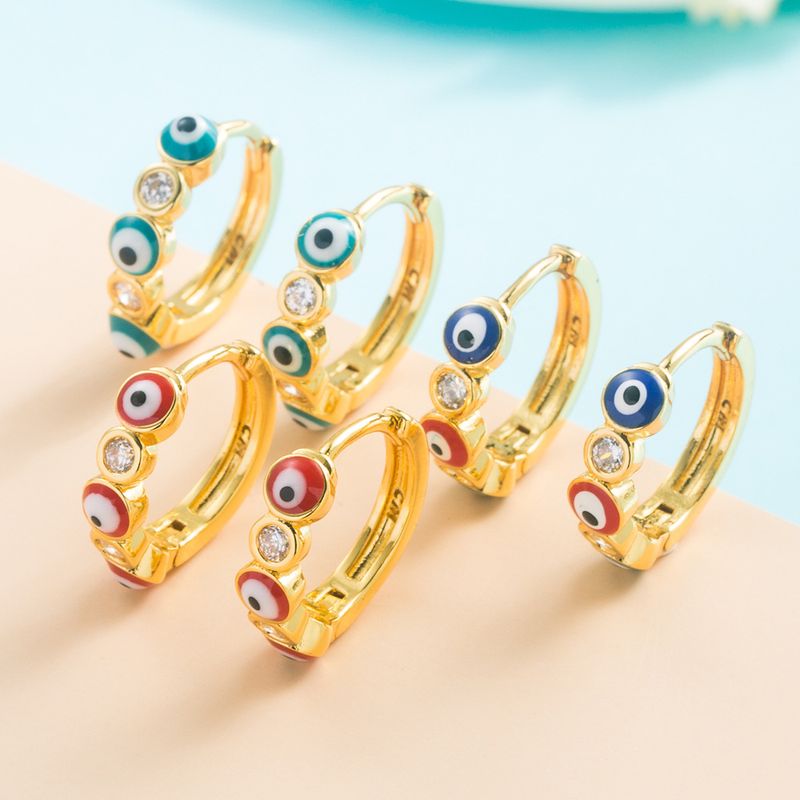 Devil 's Eye Copper-plated Gold Colorful Oil  Diamond Female Fashion Earrings