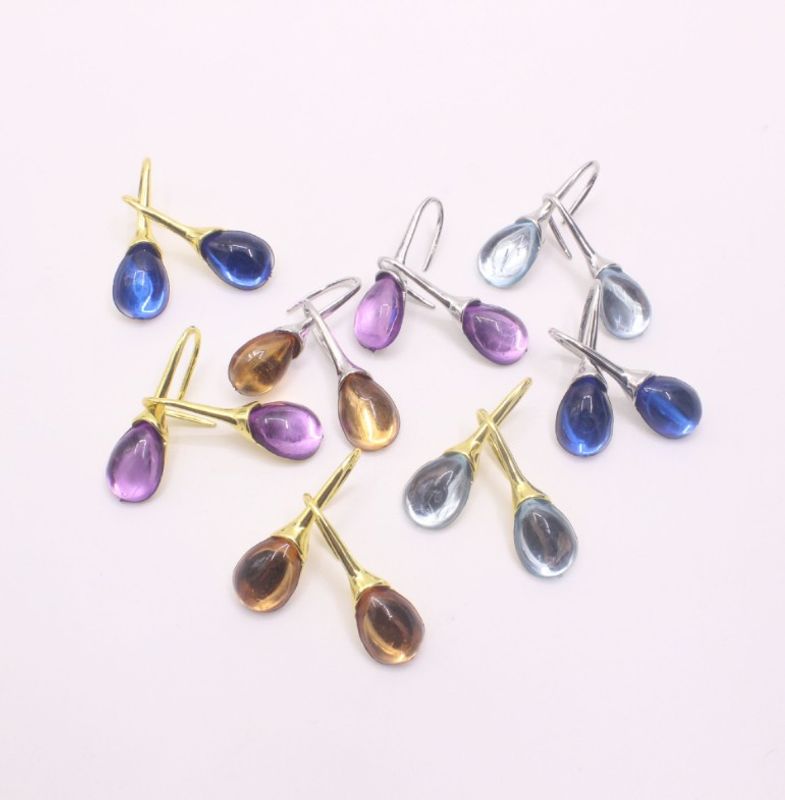 Cross-border Hot Sale New Four-color Inlaid Cat's Eye Earrings European And American Fashion Holiday Gift Water Drop Earrings