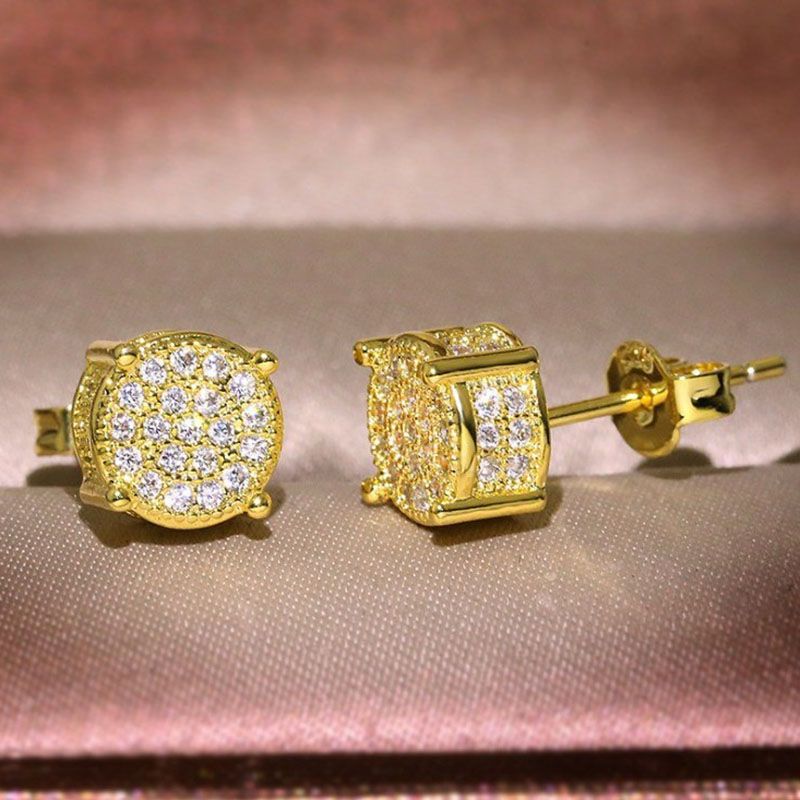Deseo Popular Redondo Cuatro Diamantes Micro Diamantes Pendientes De Mujer Simple Artículo De Moda Joyería Anillos De Oreja Fábrica Al Por Mayor