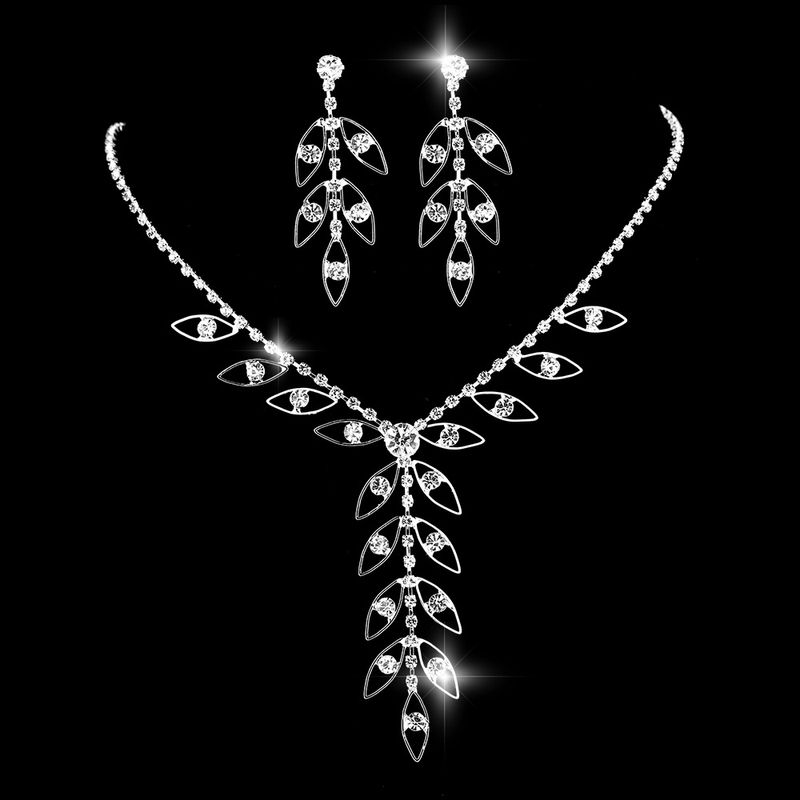 Moda Cristal Diamante De Imitación Hojas Collar Y Pendientes Traje Boda Accesorios Cobre