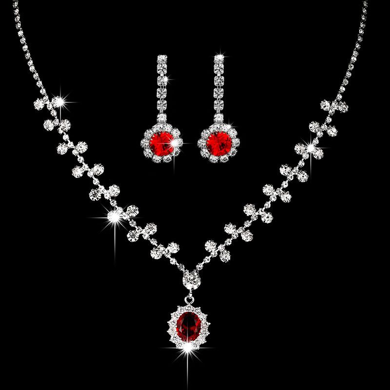 New Wedding Jewelry Ruby Pendant Earrings Necklace 2 Pieces Set