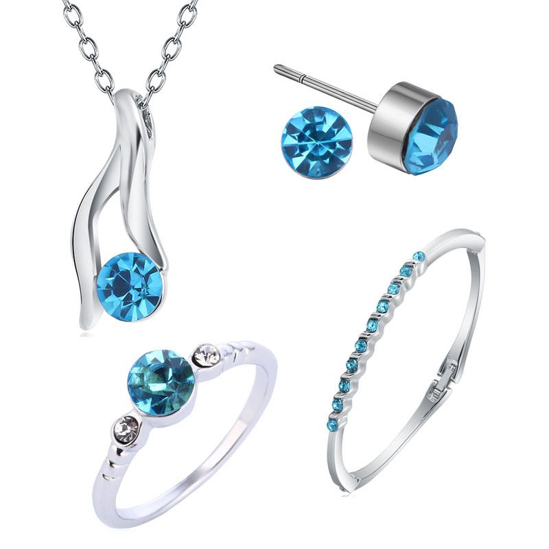 Fashion Jewelry Wholesale Four-piece Crystal Alloy Jewelry Set