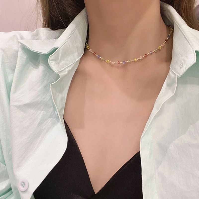 Mode Or Cristal Couleur Alliage Collier Clavicule Chaîne Féminine