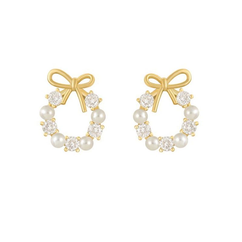 1 Pair Fashion Geometric Bow Knot Alloy Artificial Pearls Rhinestones Earrings