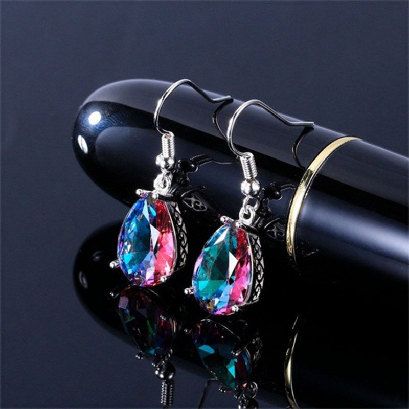 Cross-border Sold Jewelry European And American     Popular Rainbow Color Rainbow Color Water Drop Ear Studs