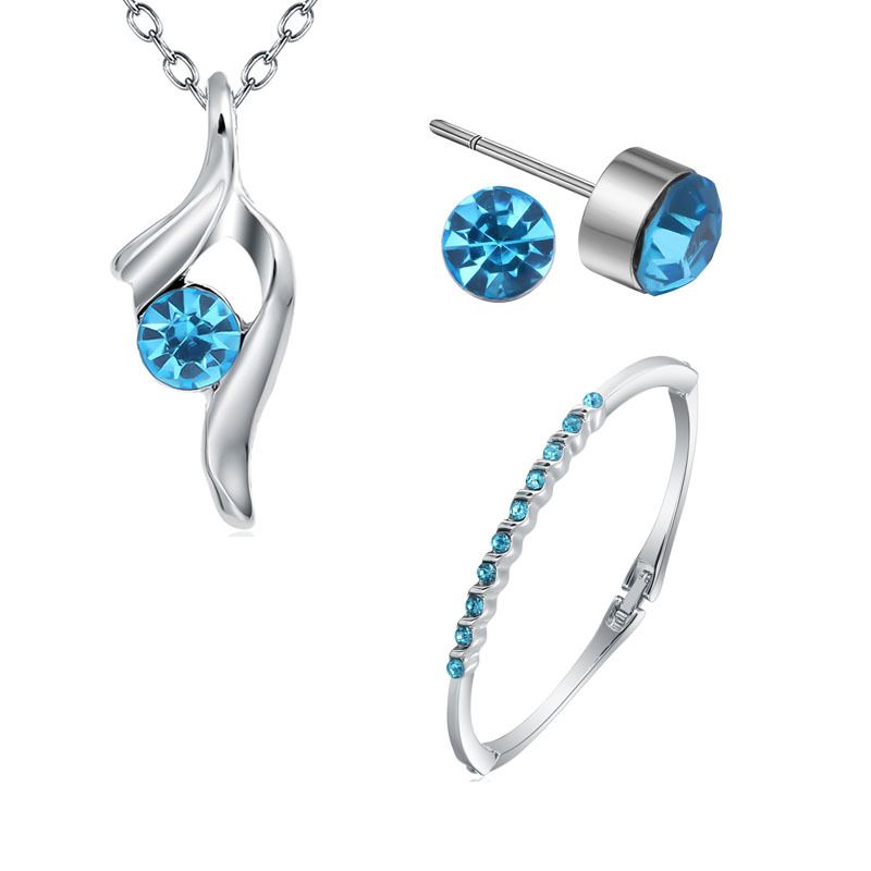 Fashion Crystal Ornament Necklace Bracelet Stud Earrings Three-piece Set