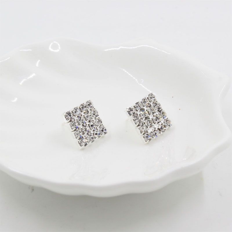 Korean Fashion Exquisite Ear Rings Hot Sale At  Welding Diamond Claw Chain Full Diamond Square Stud Earrings Wholesale