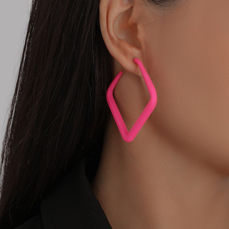 Fashion Exaggerated Paint Geometric Hollow Fluorescent Red Square Earrings