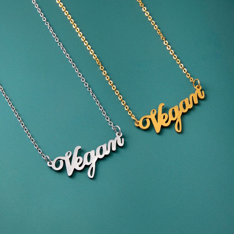 Nuevo Collar Vegano De Clavícula Simple Vegano Con Letras De Acero Inoxidable