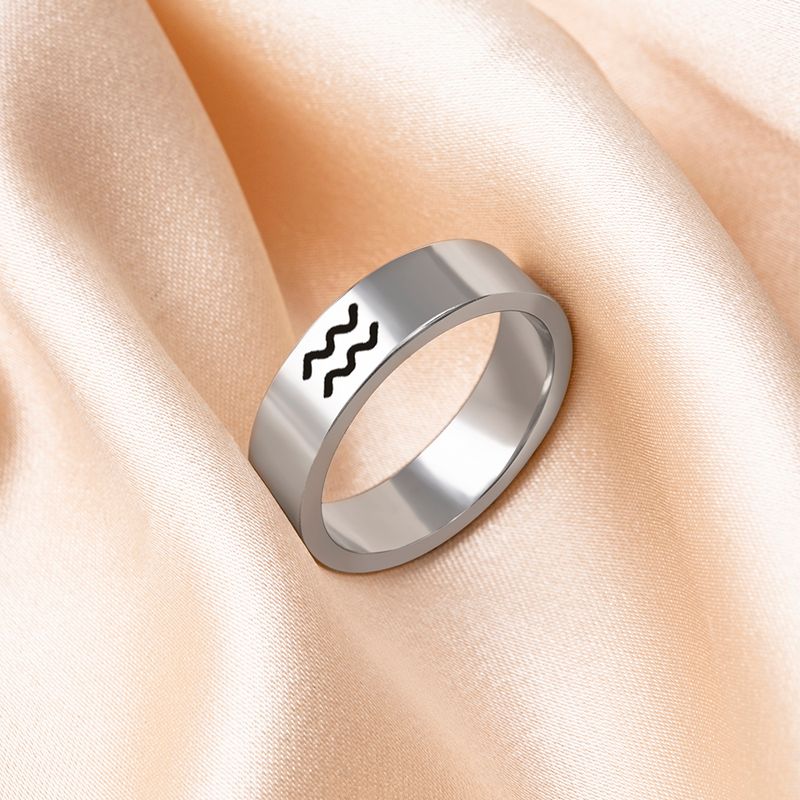 Fashion 12 Constellation Print Stainless Steel Ring